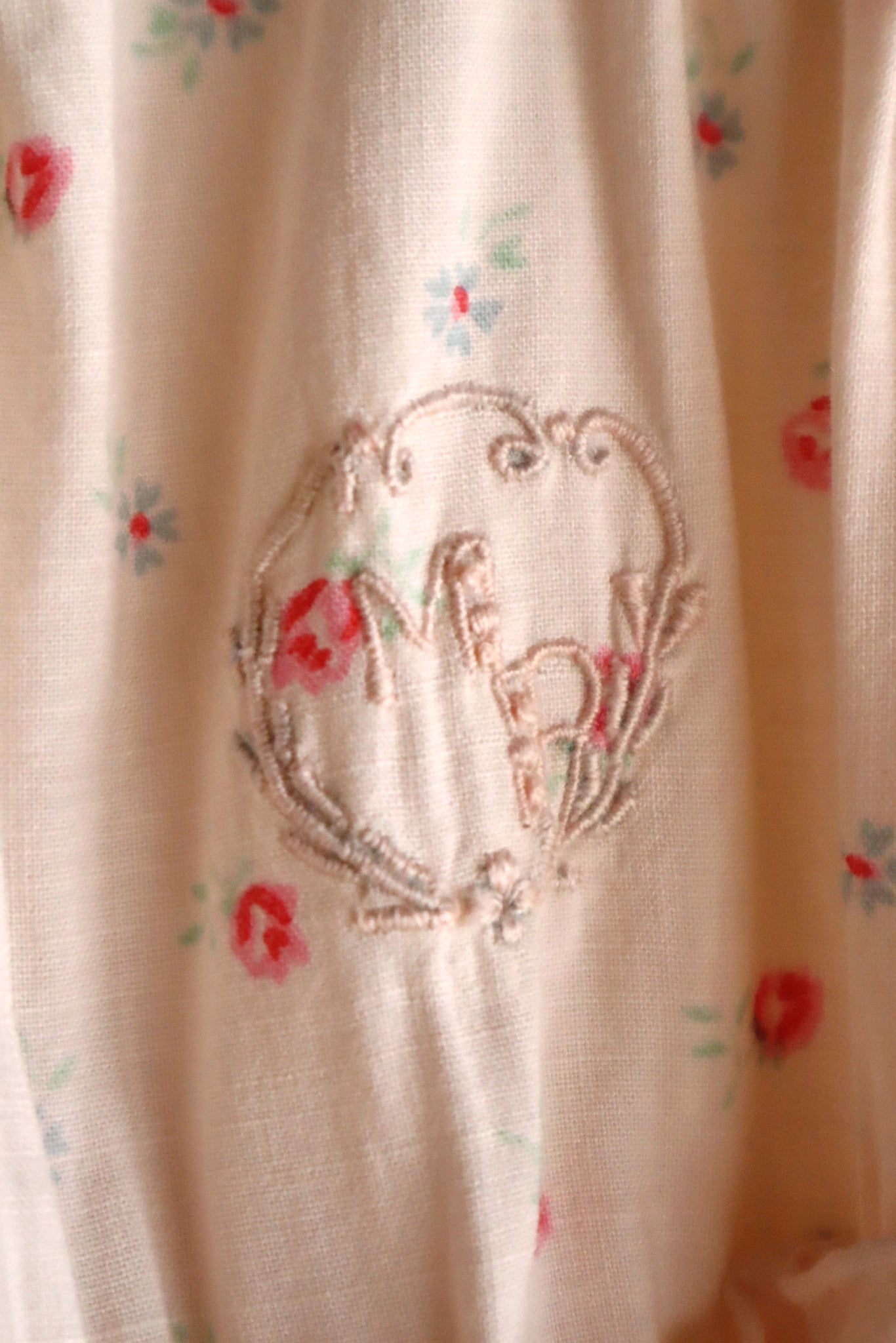 1920s Floral Cotton Monogram Nightdress