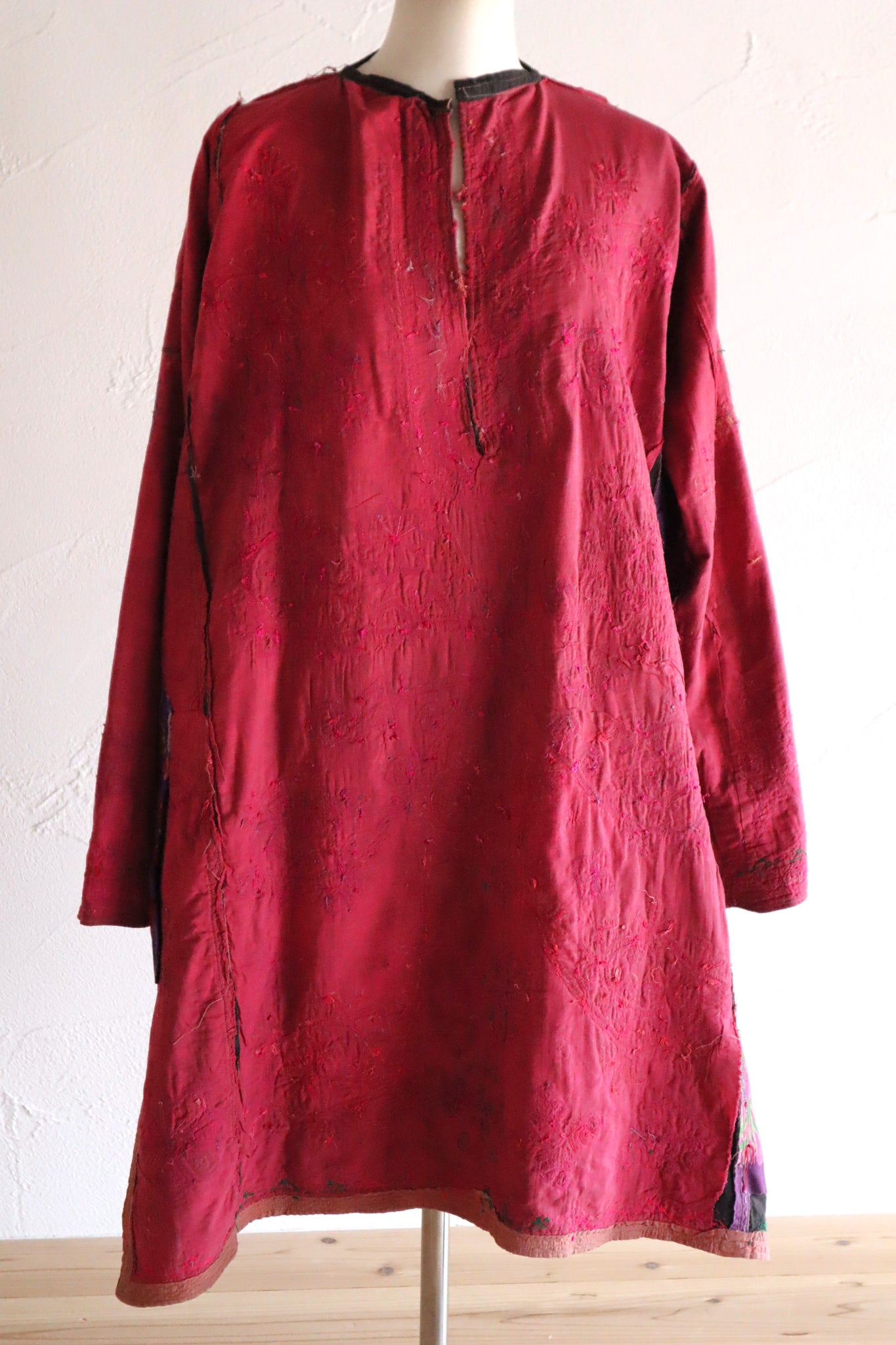 1930s Kohistani Hand Embroidered Tribal Tunic with Magenta Silk Stitching