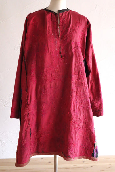 1930s Kohistani Hand Embroidered Tribal Tunic with Magenta Silk Stitching