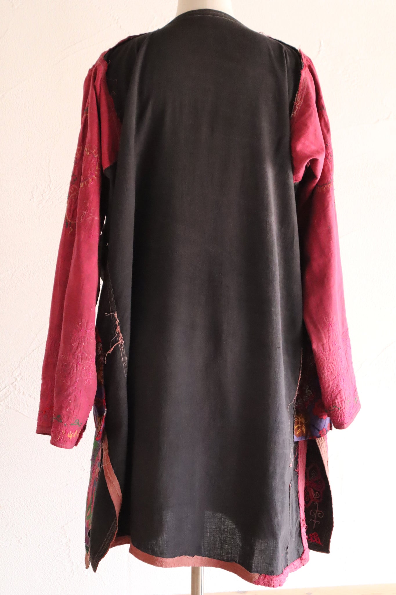 1930s Kohistani Hand Embroidered Tribal Tunic with Magenta Silk Stitching