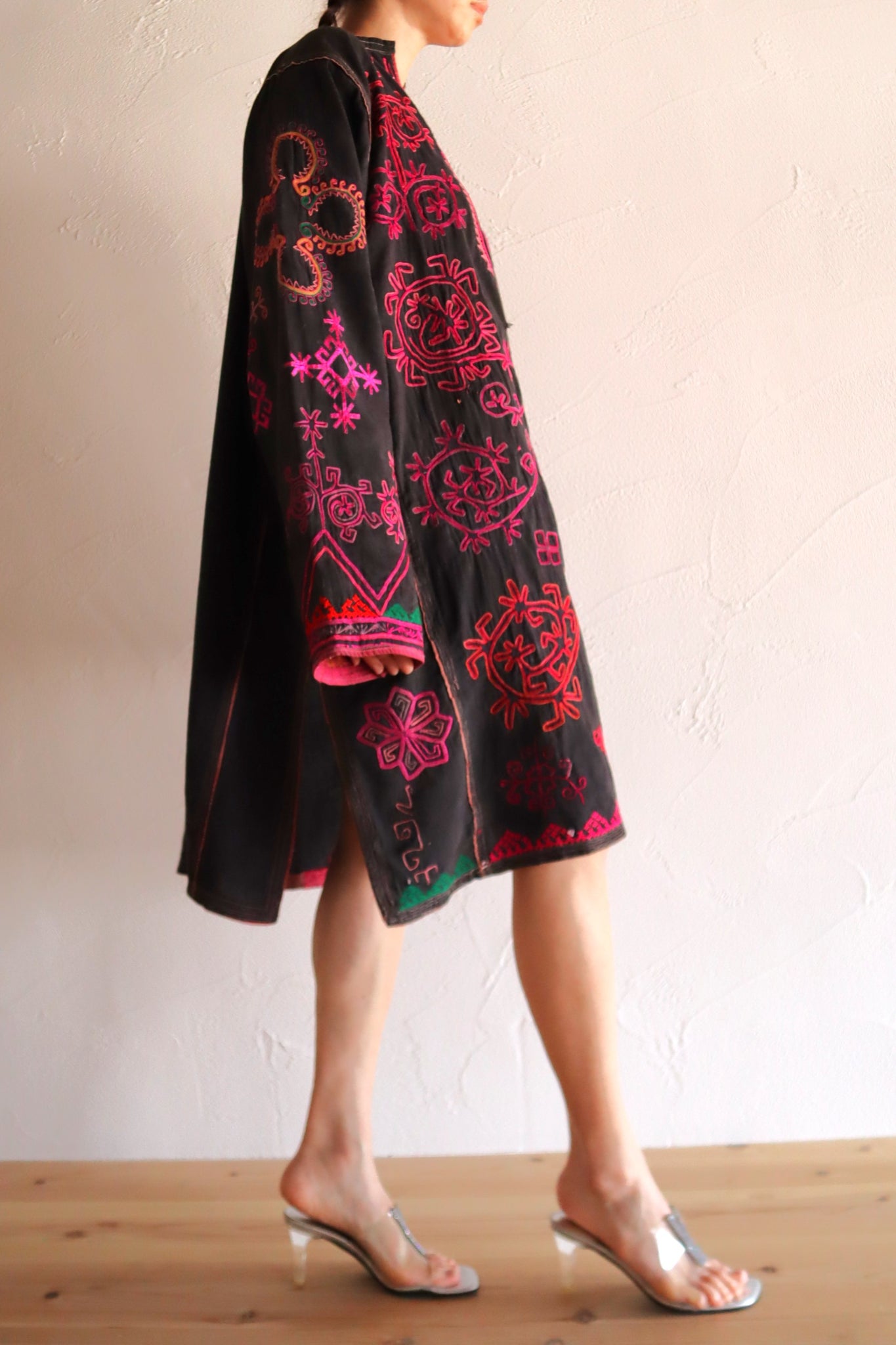1930s Kohistani Hand Embroidered Tribal Tunic with Magenta Silk Stitching