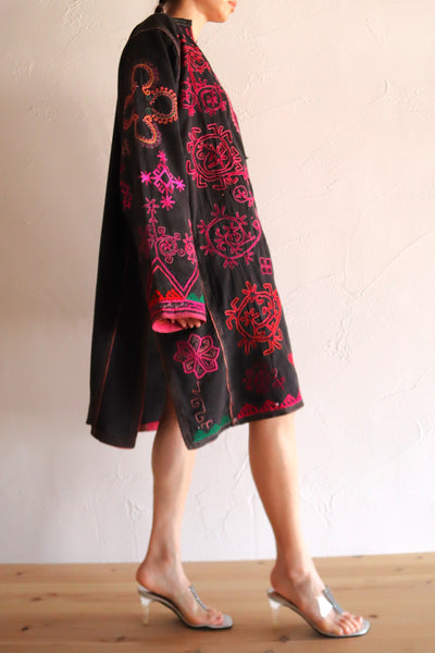 1930s Kohistani Hand Embroidered Tribal Tunic with Magenta Silk Stitching