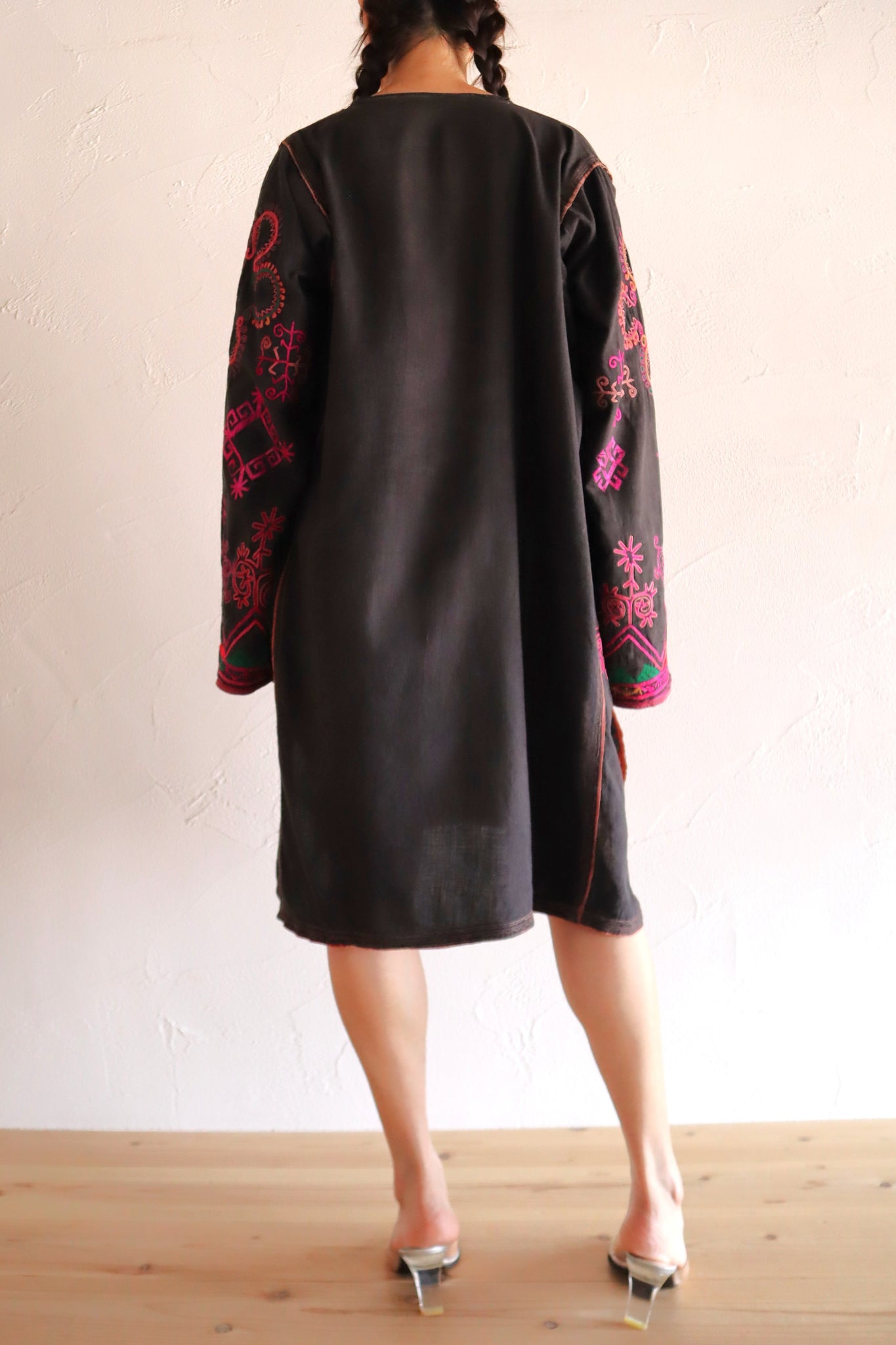 1930s Kohistani Hand Embroidered Tribal Tunic with Magenta Silk Stitching