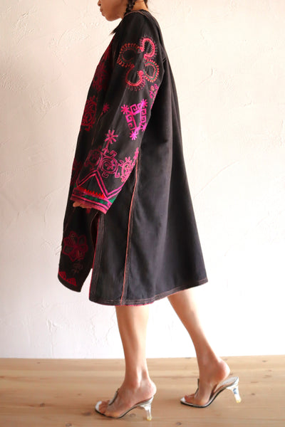 1930s Kohistani Hand Embroidered Tribal Tunic with Magenta Silk Stitching
