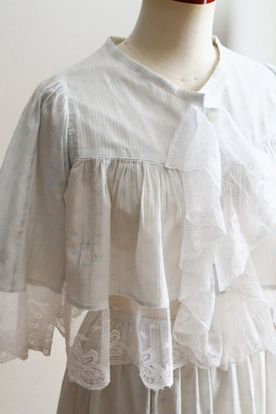 Romantic Blue Floral Bed Jacket – Handcrafted