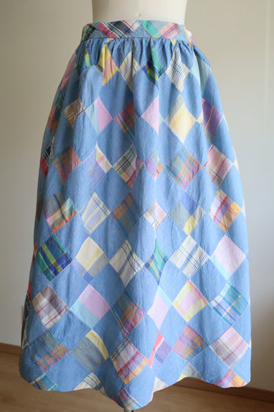 80s Patchwork Madras Plaid Cotton Skirt