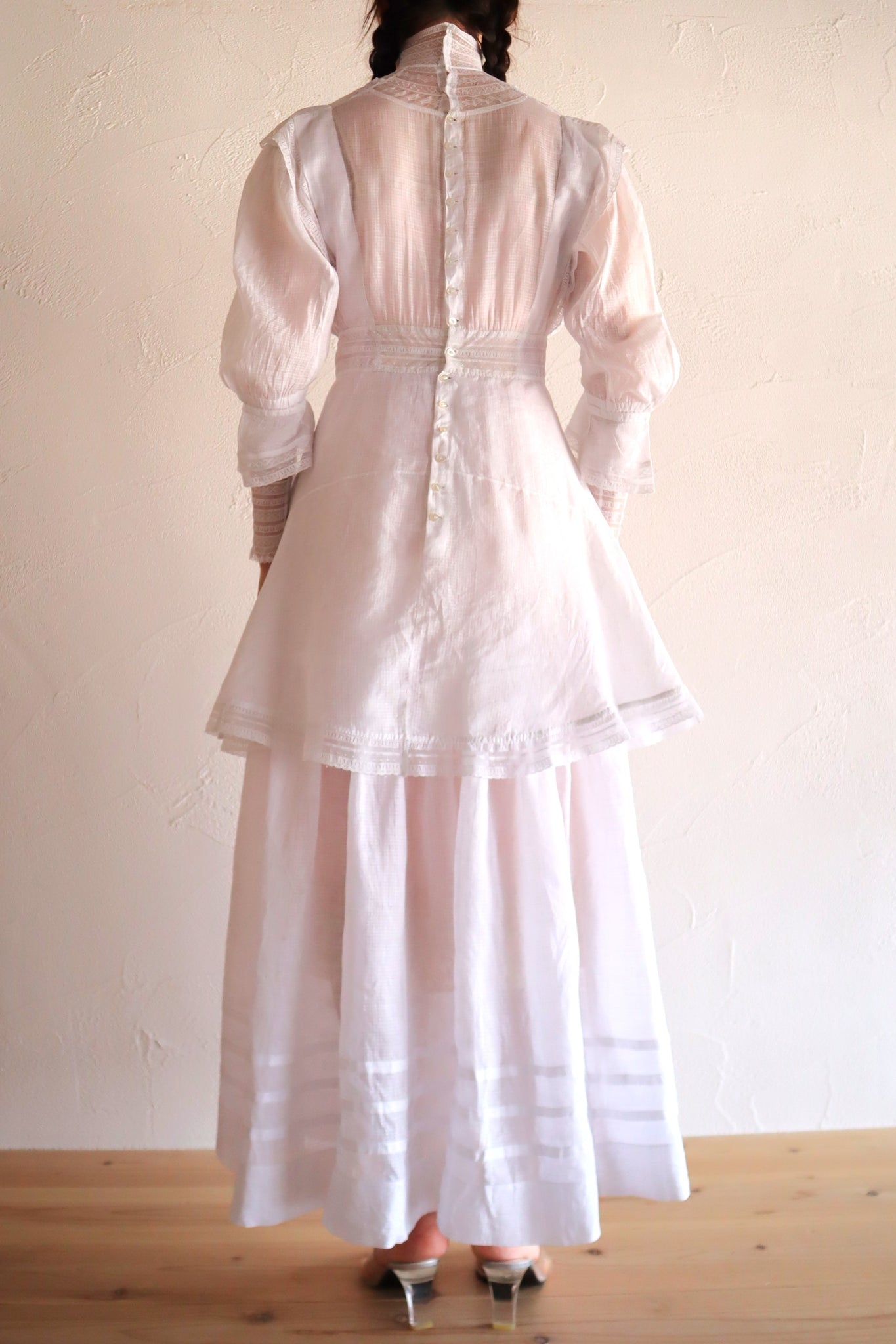 1900s Edwardian Pigeon Breast Cotton Day Dress
