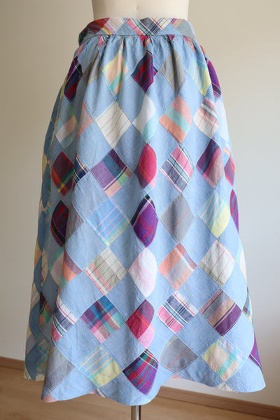 80s Patchwork Madras Plaid Cotton Skirt