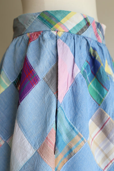 80s Patchwork Madras Plaid Cotton Skirt