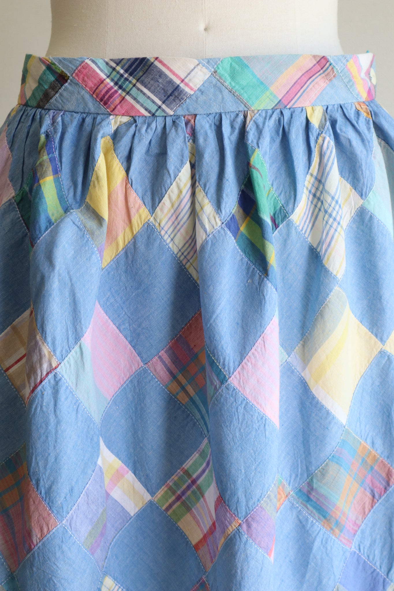 80s Patchwork Madras Plaid Cotton Skirt