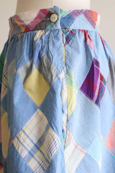 80s Patchwork Madras Plaid Cotton Skirt