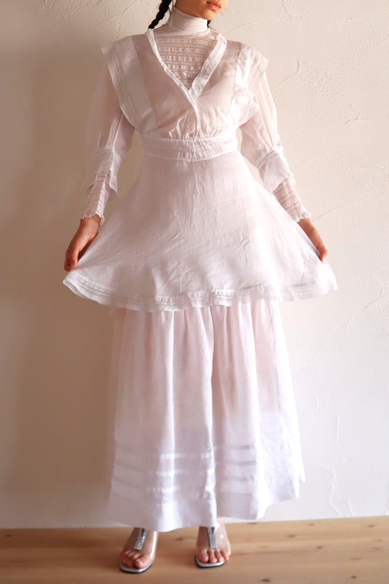 1900s Edwardian Pigeon Breast Cotton Day Dress
