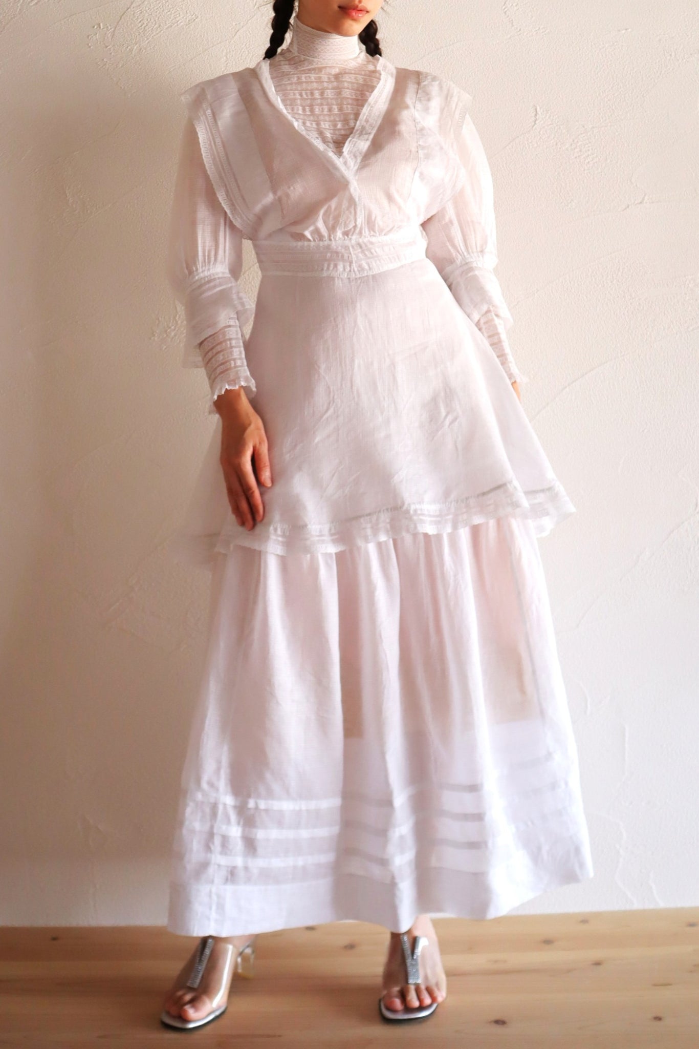 1900s Edwardian Pigeon Breast Cotton Day Dress