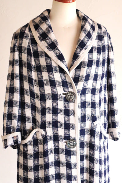 1950s–60s Navy and White Woven Check Coat