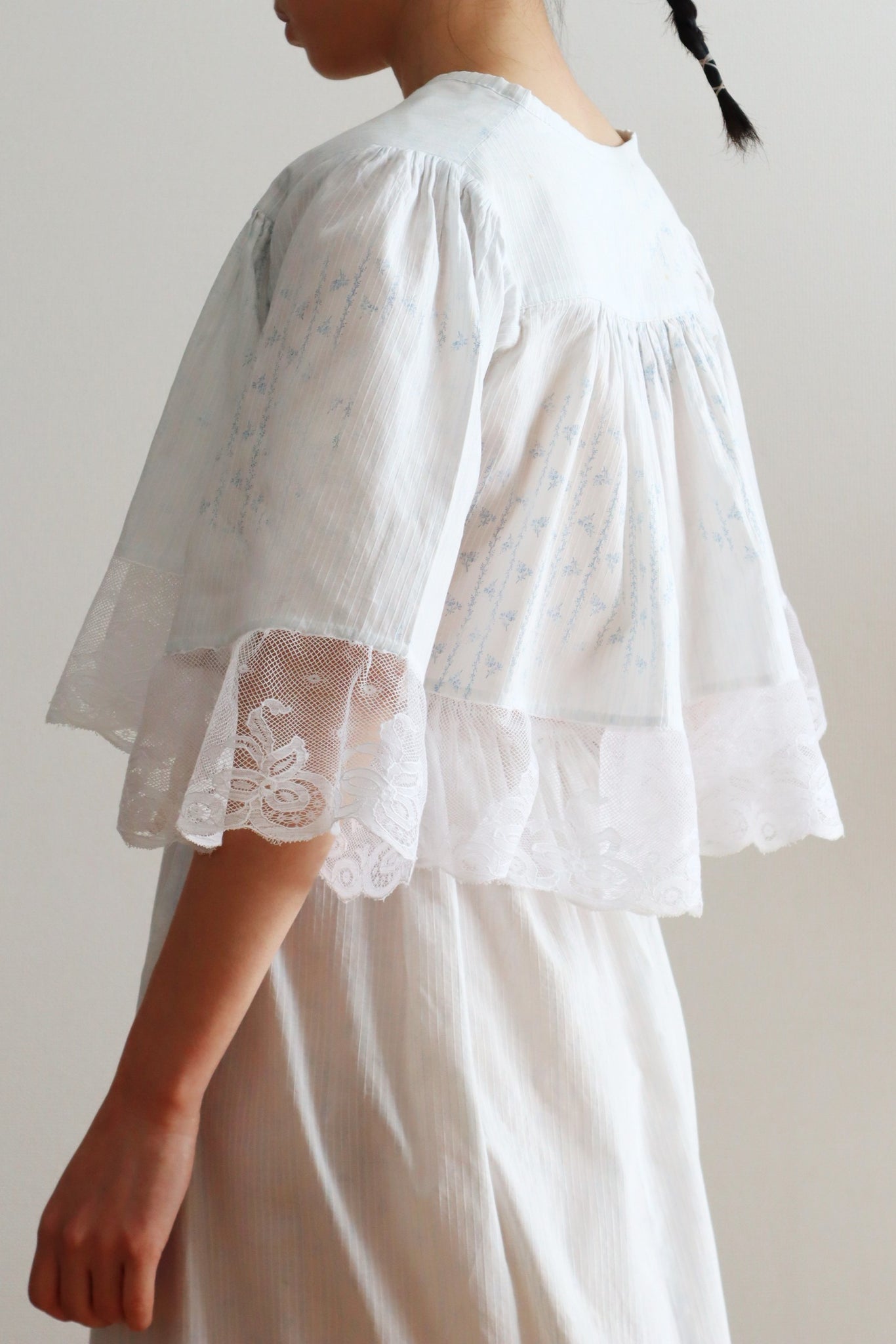 Romantic Blue Floral Bed Jacket – Handcrafted