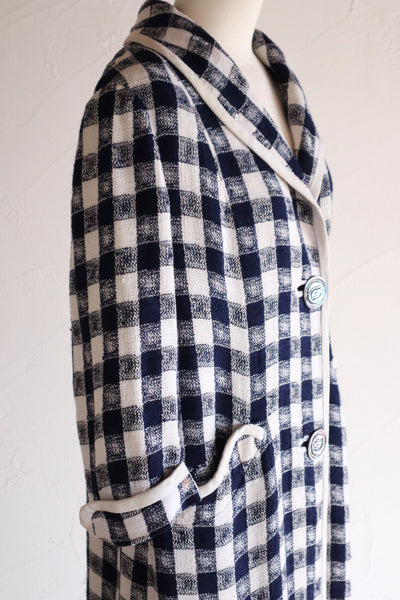 1950s–60s Navy and White Woven Check Coat