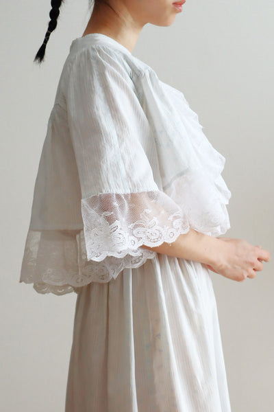 Romantic Blue Floral Bed Jacket – Handcrafted