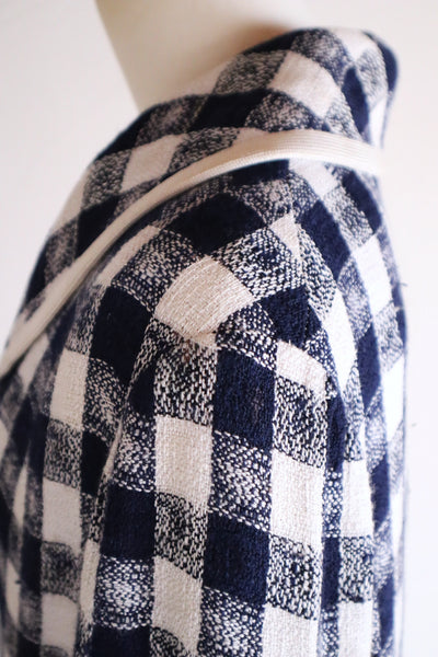 1950s–60s Navy and White Woven Check Coat