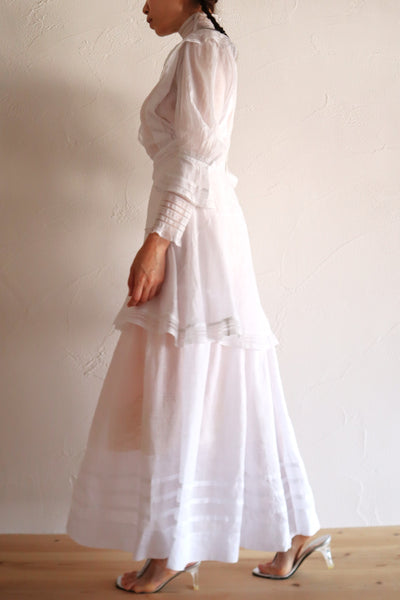 1900s Edwardian Pigeon Breast Cotton Day Dress