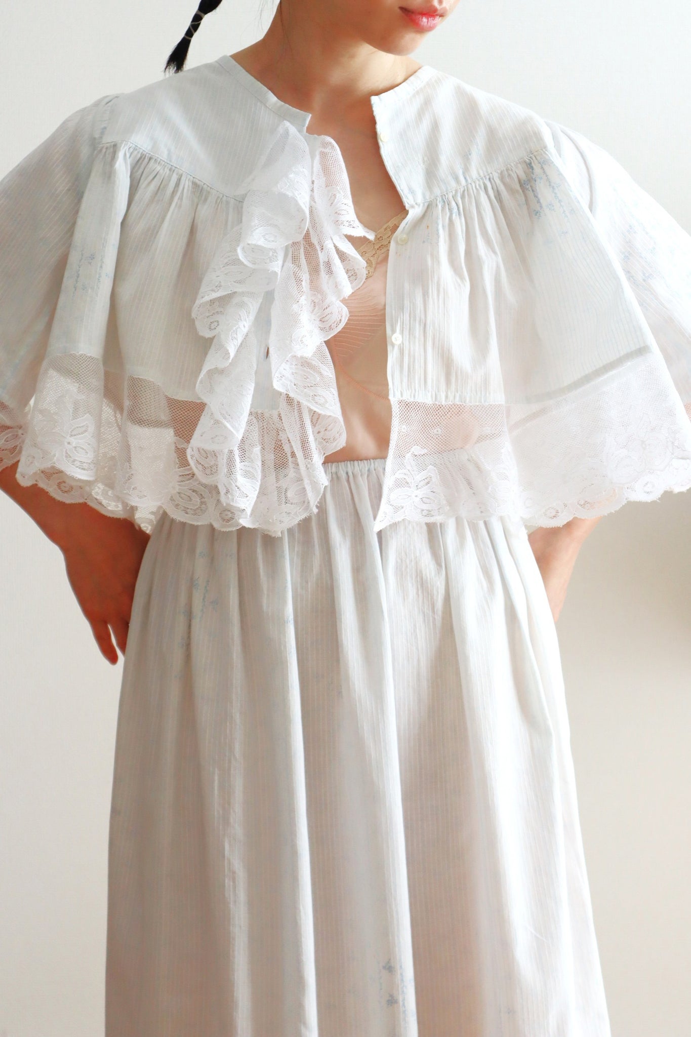 Romantic Blue Floral Bed Jacket – Handcrafted