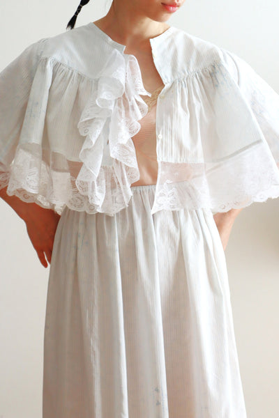 Romantic Blue Floral Bed Jacket – Handcrafted