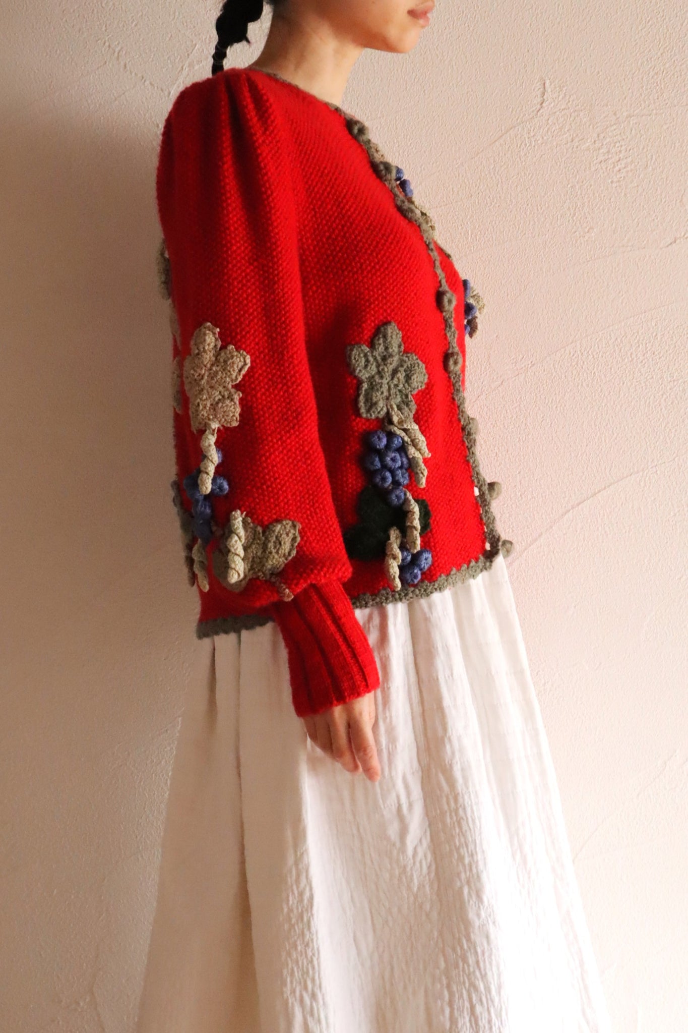 80s Grape Embroidery Cardigan