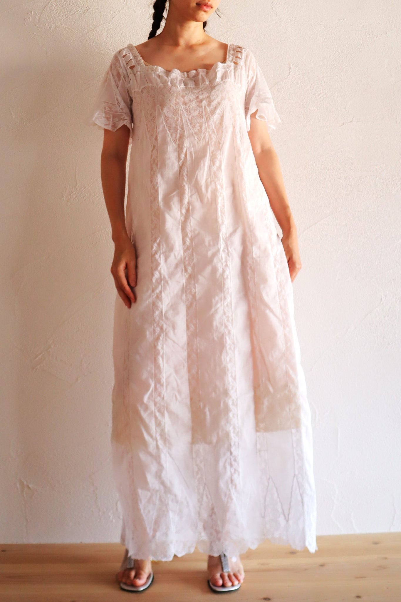 1900s French Valenciennes Lace Cotton Dress