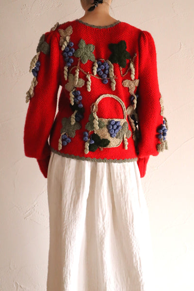 80s Grape Embroidery Cardigan