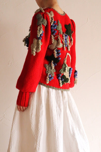80s Grape Embroidery Cardigan