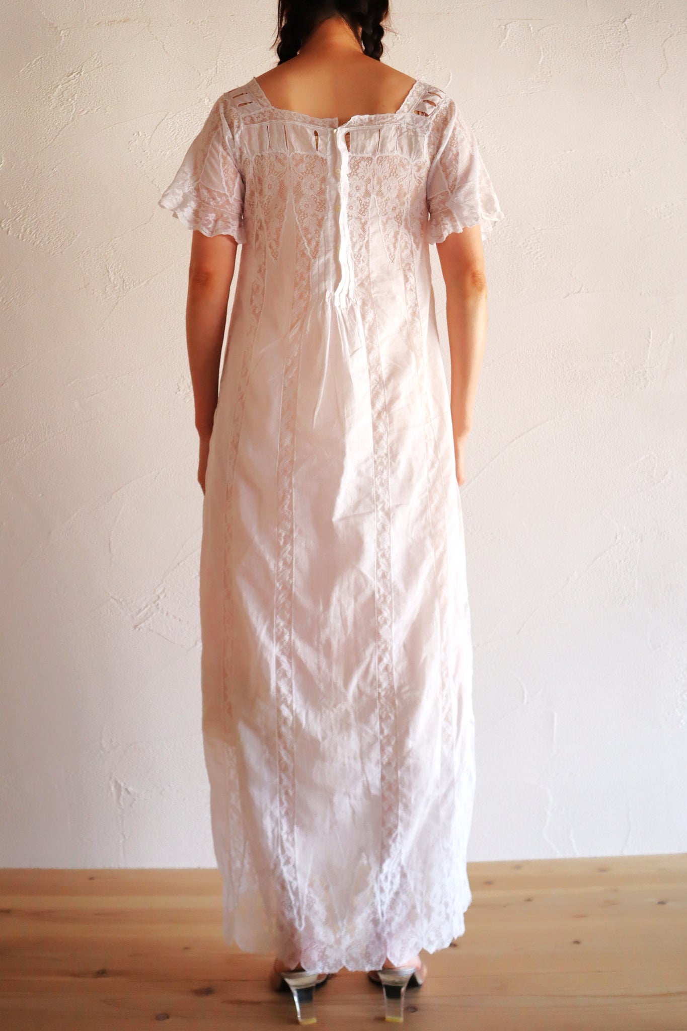 1900s French Valenciennes Lace Cotton Dress