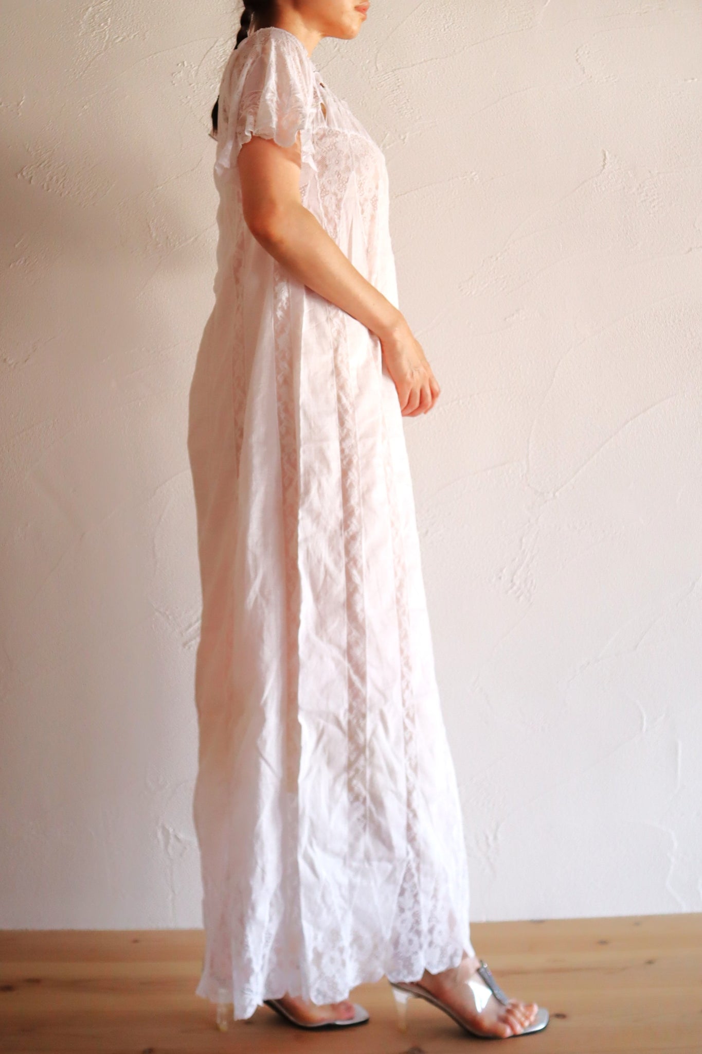 1900s French Valenciennes Lace Cotton Dress