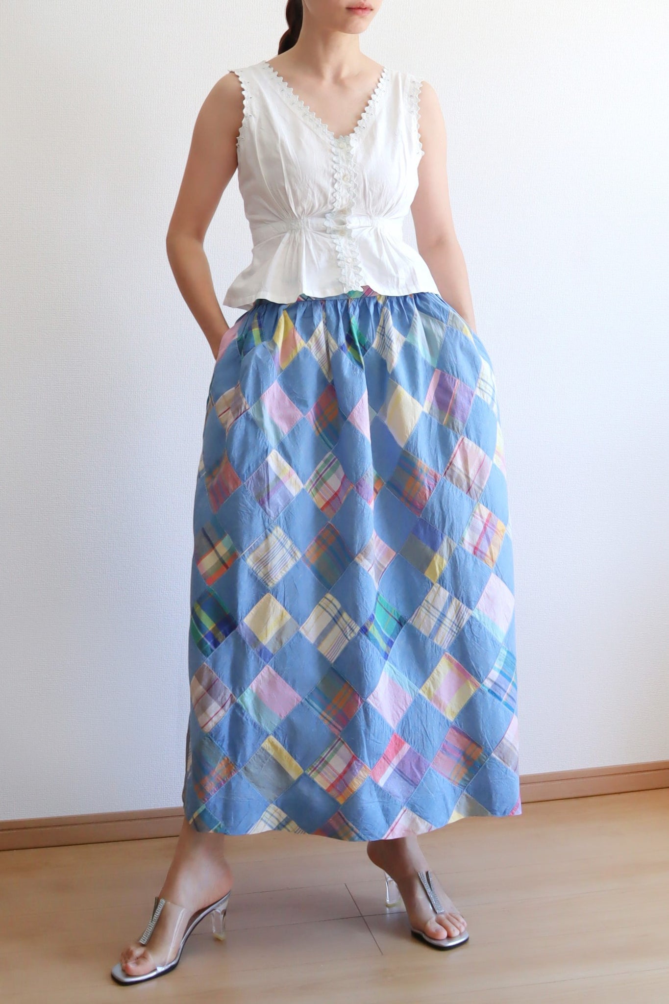 80s Patchwork Madras Plaid Cotton Skirt