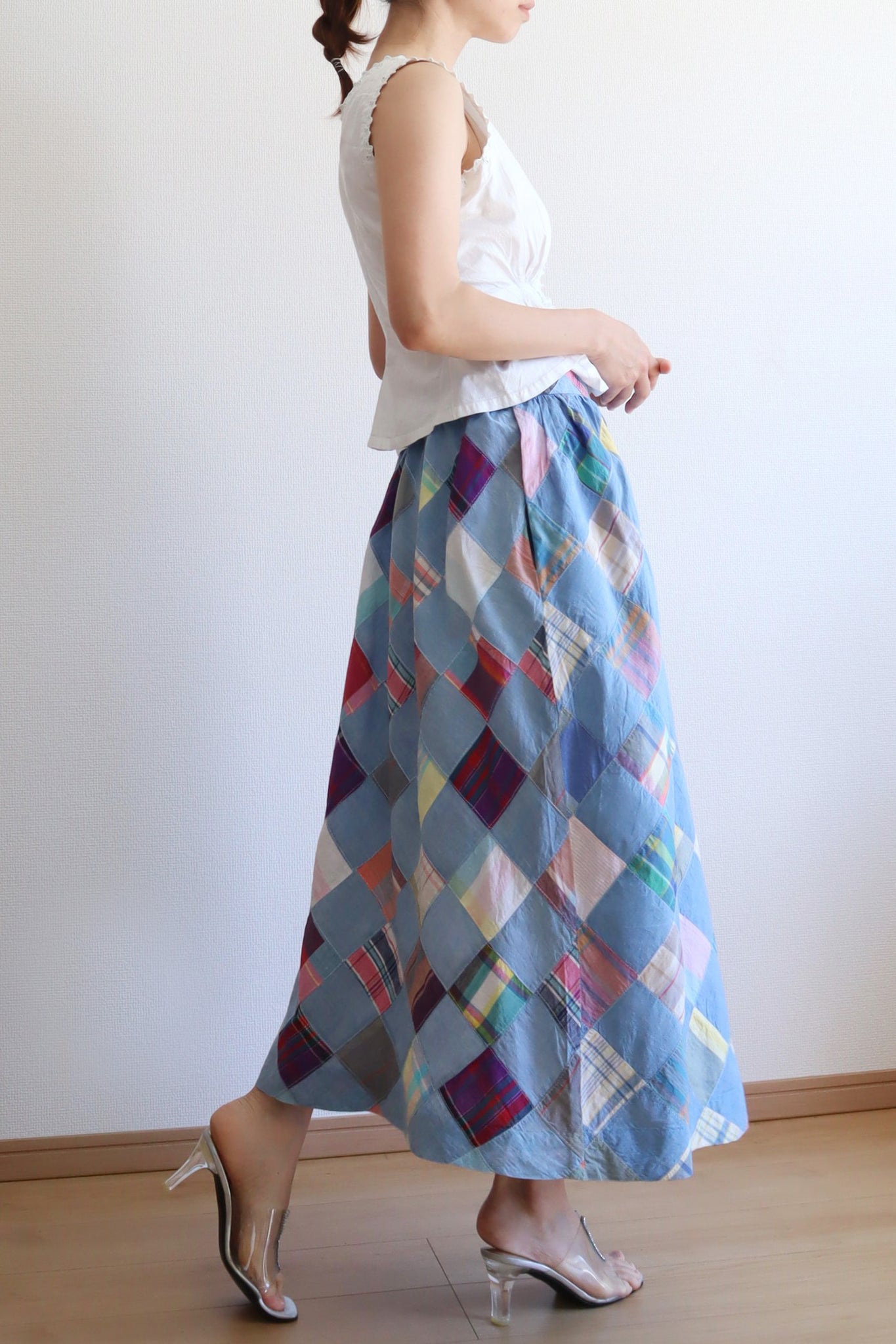 80s Patchwork Madras Plaid Cotton Skirt