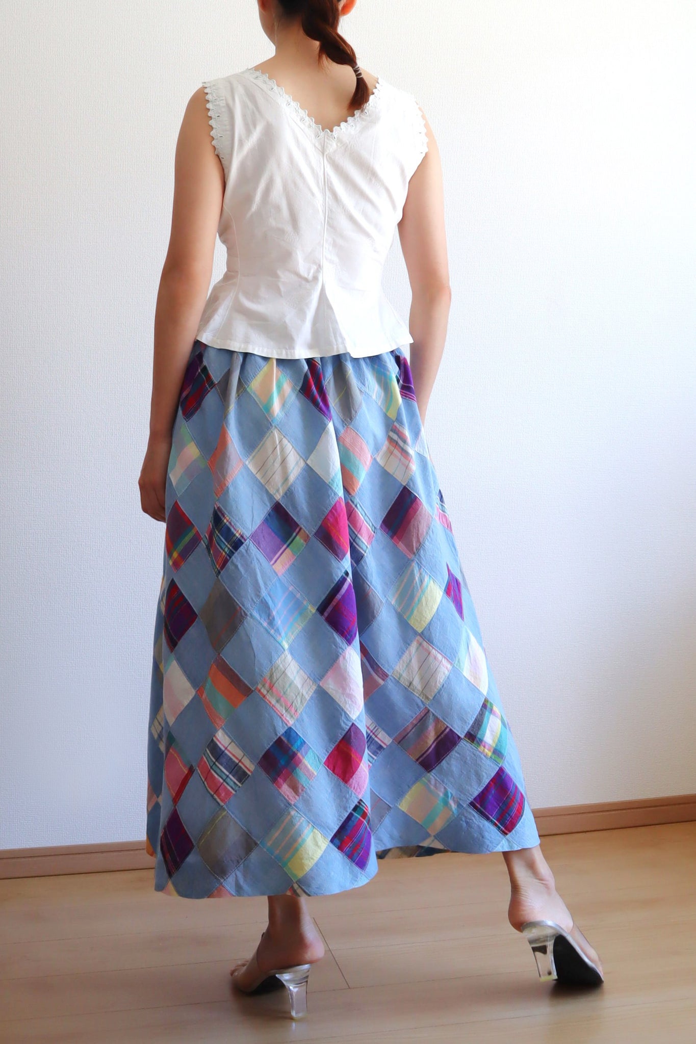 80s Patchwork Madras Plaid Cotton Skirt