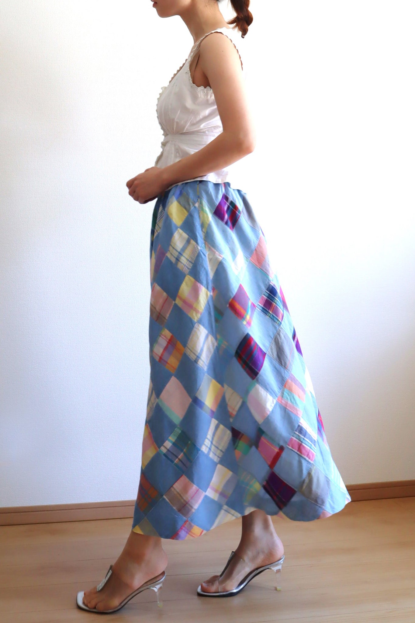 80s Patchwork Madras Plaid Cotton Skirt