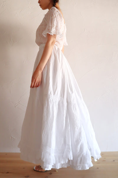 1900s French Valenciennes Lace Layered Cotton Petticoat Skirt