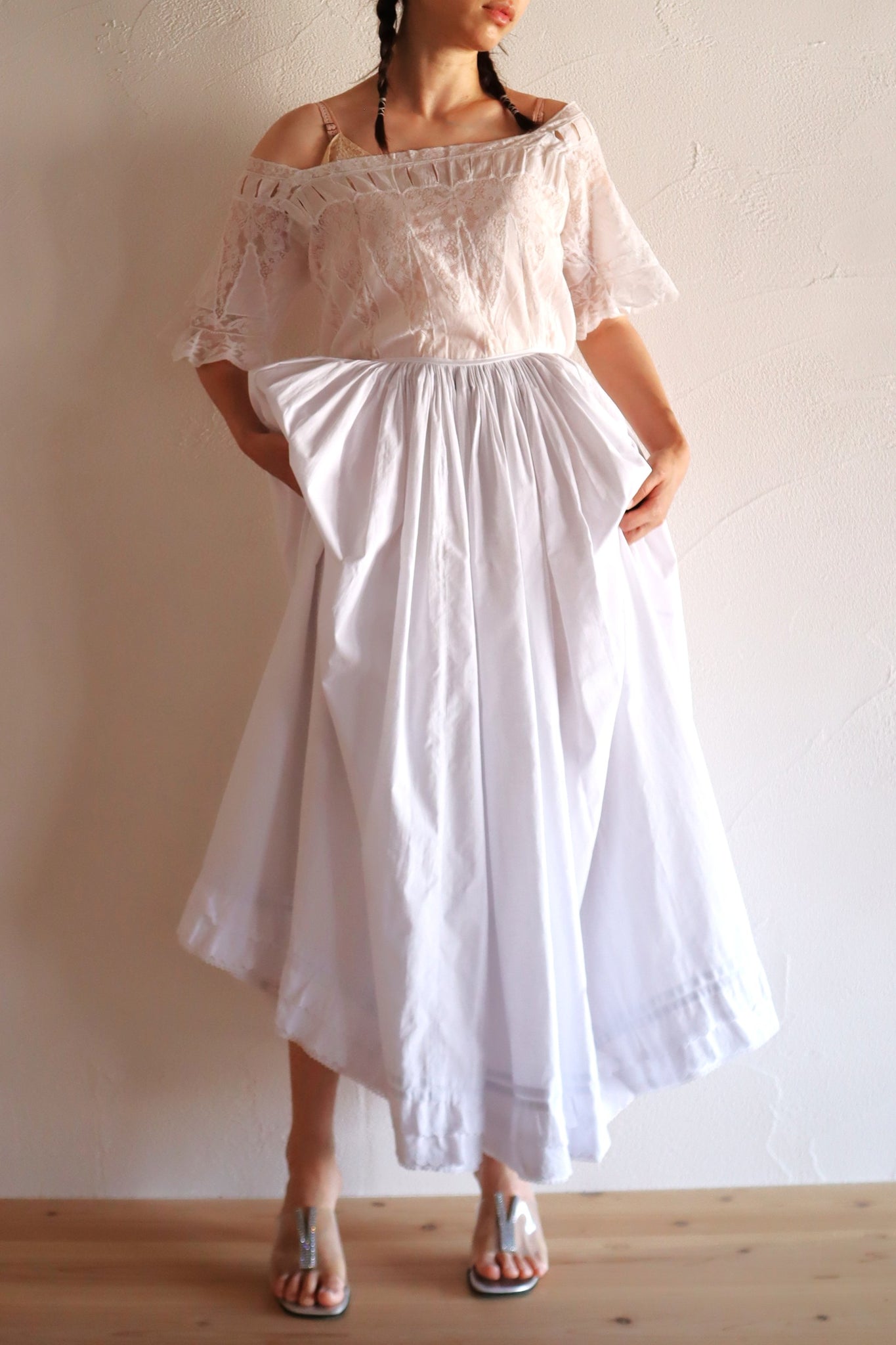 1850s French Hand-Sewn White Cotton Skirt