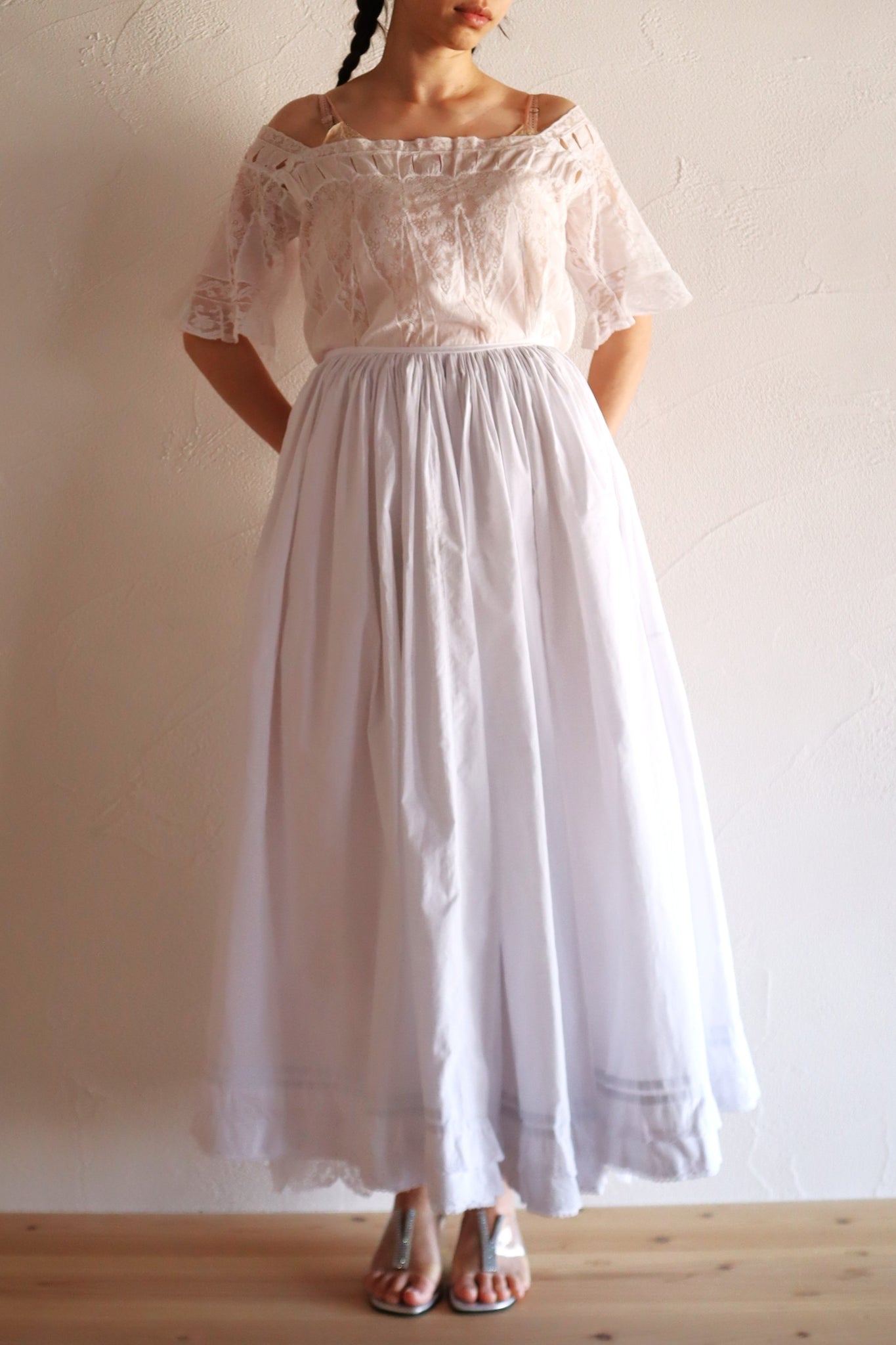 1850s French Hand-Sewn White Cotton Skirt