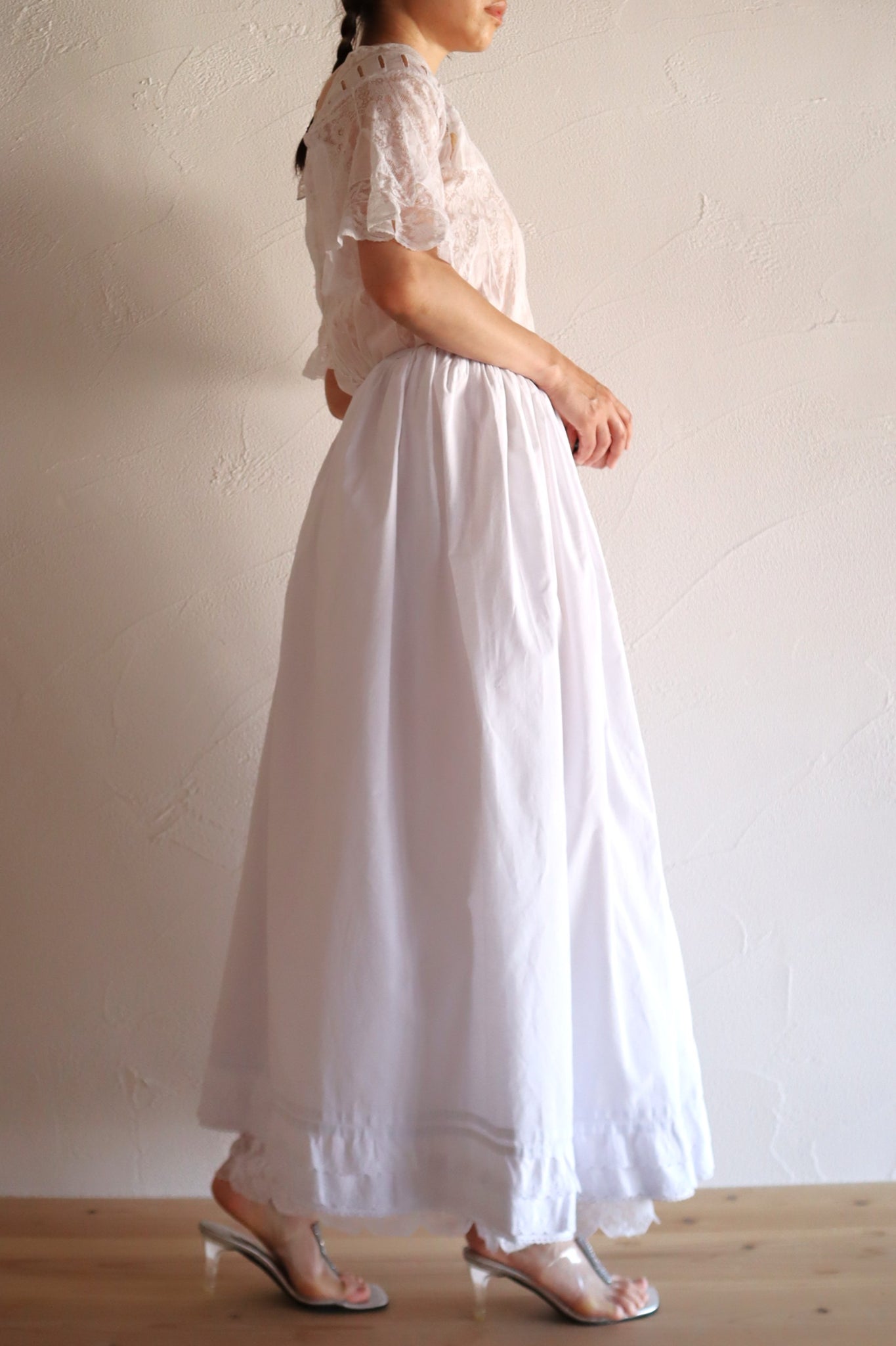 1850s French Hand-Sewn White Cotton Skirt