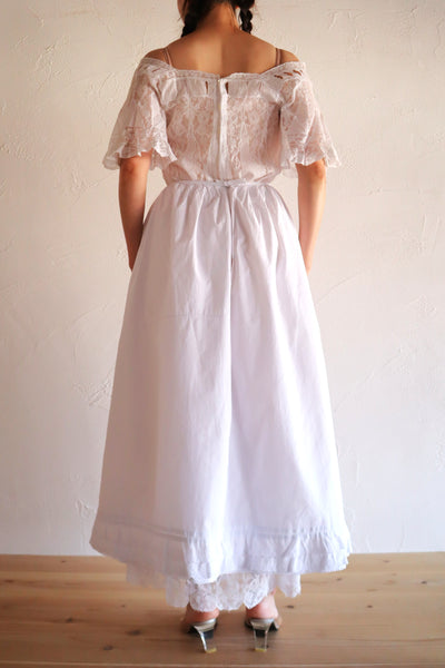 1850s French Hand-Sewn White Cotton Skirt