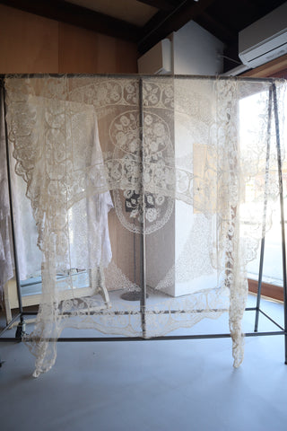 1910s French Filet Lace Bed Cover