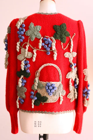 80s Grape Embroidery Cardigan