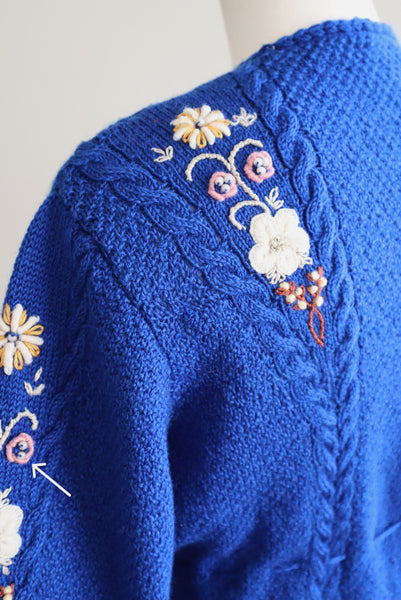 80s Hand Knit Blue German Cardigan