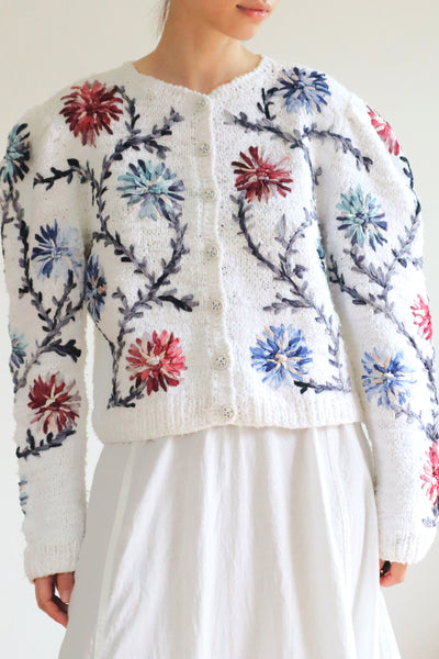 80s Wolkenstricker White Cotton Cardigan