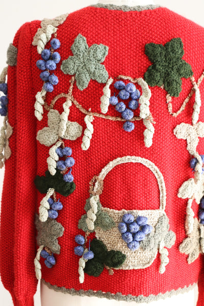 80s Grape Embroidery Cardigan