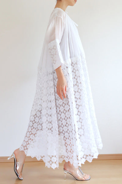 1900s Crochet Lace Linen Gauze Church Dress