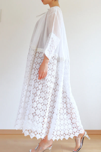 1900s Crochet Lace Linen Gauze Church Dress