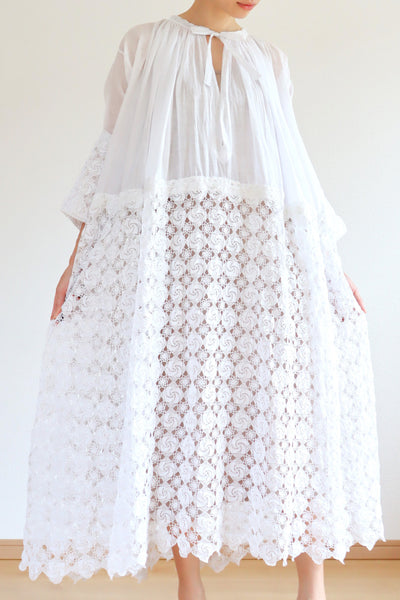 1900s Crochet Lace Linen Gauze Church Dress