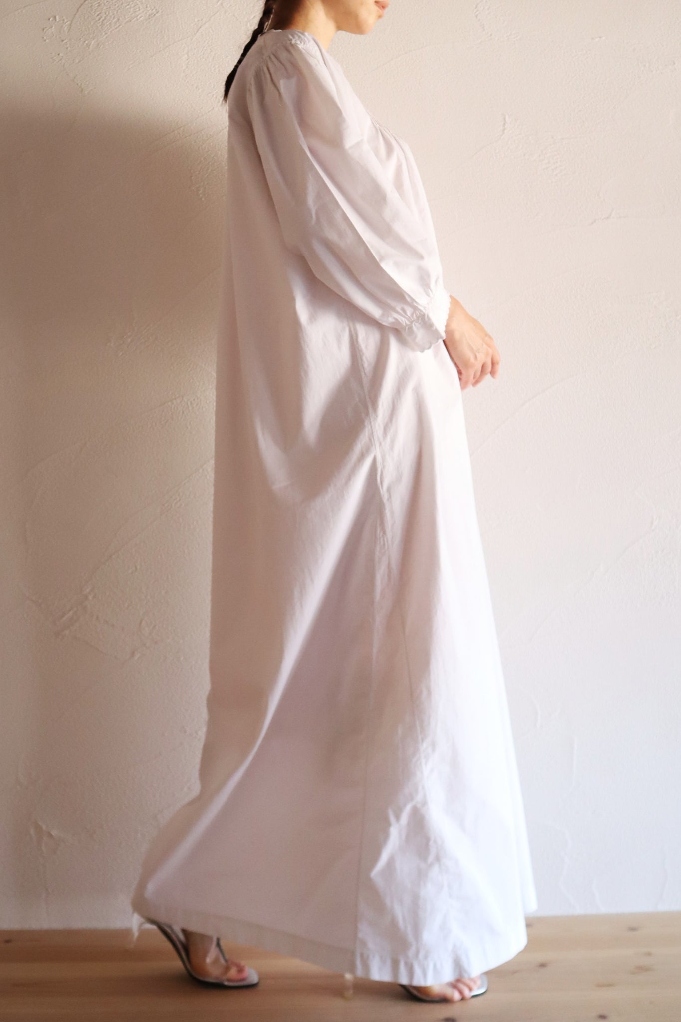 1900s French Hand-Sewn White Cotton Monogrammed Day Dress
