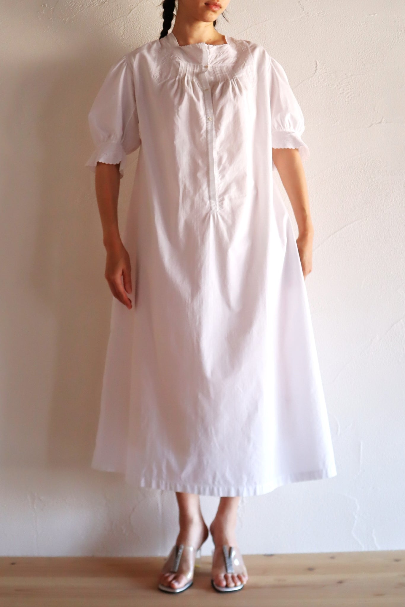 1900s French Hand-Sewn White Cotton Dress